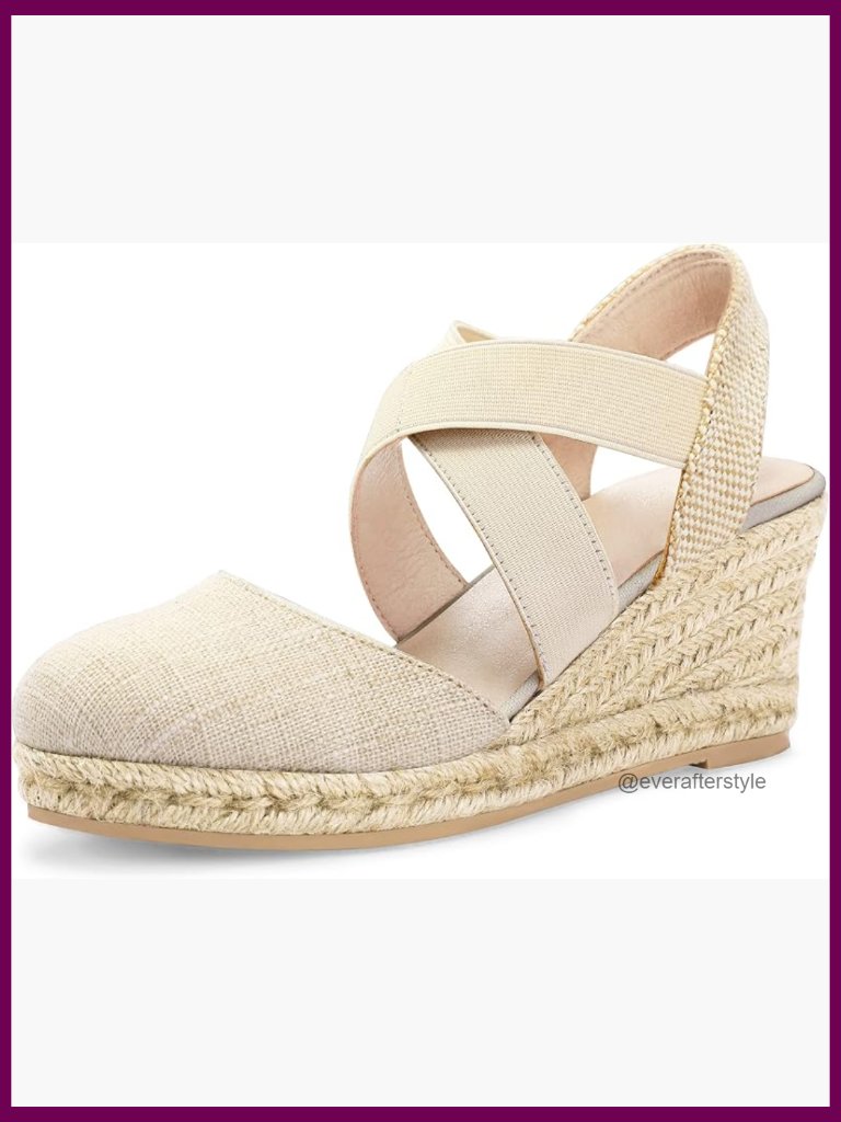 Women's Closed Toe Crisscross Elastic Ankle Strap Platform Espadrille Wedge